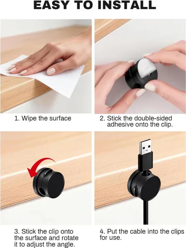 Vista 7 de Paquete de 10 soportes magnéticos giratorios con caja, clips giratorios de 360° para mesita de noche, con adhesivo fuerte sin residuos
