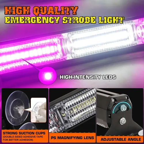 Vista 3 de Barra de luces estroboscópicas de advertencia intermitentes de emergencia de 2 x 17.7 pulgadas con controlador de pantalla digital, 20 patrones