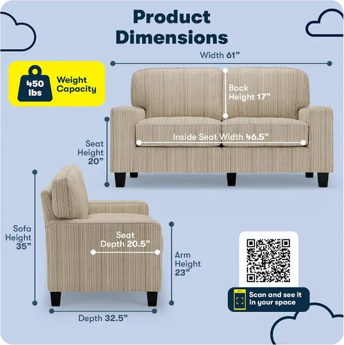 Vista 2 de Serta Palisades Sofás Tapizados para Sala, Sofá de Diseño Moderno, Tela, Beige