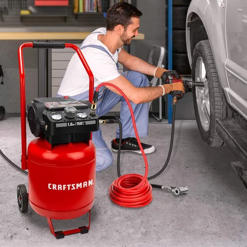 Vista 7 de CRAFTSMAN Compresor de aire de 10 galones, pico de 1.8 HP, presión máxima de 150 PSI, compresor de aire portátil sin aceite con rueda, compresor