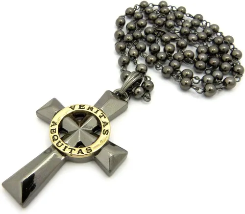 Vista 2 de Shiny Jewelers USA - Collar con colgante para hombre de Veritas AEQUITAS con diseño de cruz de los santos de Boondock