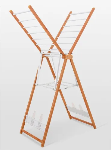 Vista 2 de TOMYEUS Tendedero de secado de ropa nórdico moderno minimalista de aleación de aluminio de 2 capas, de piso a techo, plegable en forma de ala