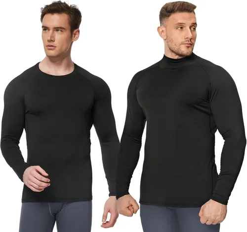 Vista 2 de Paquete de 5 o 4 camisas de compresión térmica para hombre, forro polar, manga larga, capa base atlética, equipo de entrenamiento para clima frío