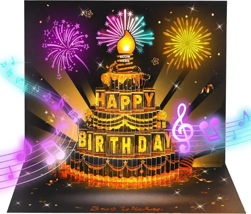 Vista 9 de APOTODITO Tarjetas de cumpleaños para hombres, tarjeta desplegable 3D con música y luz, tarjetas de cumpleaños con vela intercambiable interactiva