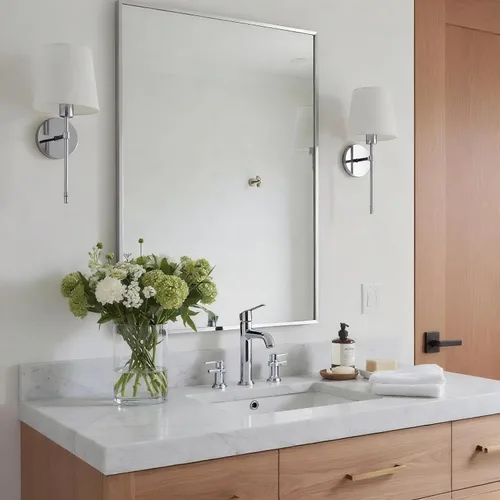 Vista 15 de 24x24 Inch Black Bathroom Mirror for Wall, Aluminum Frame Rectangle Rectangular Vanity Mirror, Modern Large for Bedroom, Living Room, Horizontal or