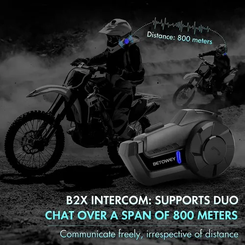 Vista 2 de Casco de motocicleta, auriculares Bluetooth, sistema de comunicación de casco B2X, intercomunicador Bluetooth de motocicleta con cancelación