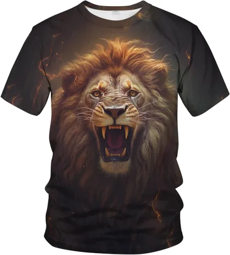 Vista 2 de Srcnhim Camiseta casual de manga corta con estampado 3D de león animal para hombre