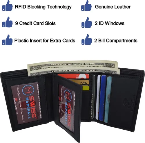 Vista 7 de Swiss Marshall - Cartera de piel con bloqueo RFID para hombre