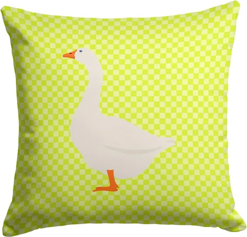Vista 338 de Caroline's Treasures BB8163PW1414 Beltsville - Almohada decorativa de tela a cuadros pequeños, color blanco, pavo y gallina azul, lavable a máquina
