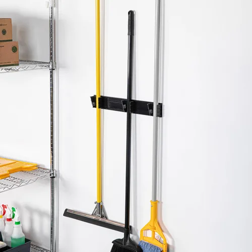 Vista 8 de Restaurantware Soporte para trapeador de 17.7 pulgadas, plástico negro, 3 ranuras personalizables, tornillos incluidos