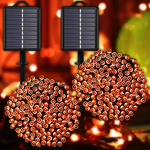 Vista 8 de Guirnalda de luces solares azules impermeables para exteriores, paquete de 2 unidades de 144 pies, 400 LED con 8 modos de impermeabilidad IP44