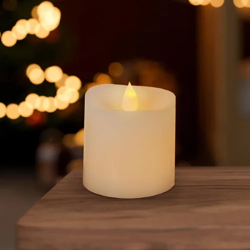 Vista 4 de Juego de velas parpadeantes sin llama de 3 x 3 pulgadas de cera real LED de 600 horas con temporizador remoto, control para fiesta de boda en Marfil