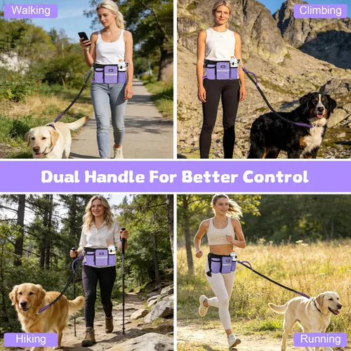 Vista 7 de ETACCU Correa de perro resistente manos libres con bolsa de cremallera cinturón para perros grandes y medianos para correr, caminar, trotar