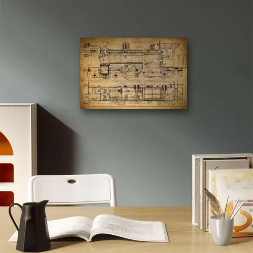 Vista 7 de Meishe Art Póster vintage, diseño mecánico de tren antiguo, dibujo estructural, ilustración que muestra la estructura básica, diagrama esquemático