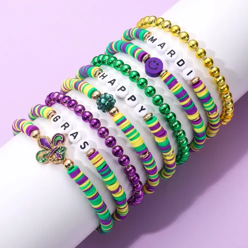 Vista 4 de Surfer Heishi - Pulseras apilables para mujer, apilables, de vinilo arcoíris, disco de arcilla, pulseras elásticas para la amistad, joyería bohemia