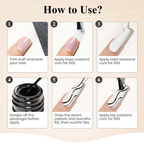 Vista 8 de MIZHSE Gel Liner Nail Art Polish Pintura en gel en blanco y negro para uñas, diseño de líneas de remolino, pintura de puntos, kit de manicura
