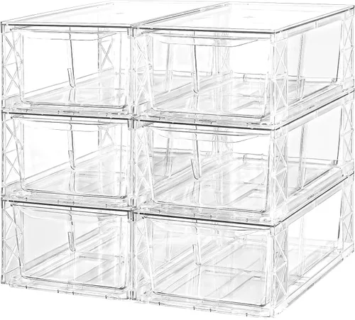 Vista 7 de Paquete de 4 cajones de almacenamiento acrílicos, cajones de almacenamiento apilables transparentes, cajones organizadores de acrílico para debajo