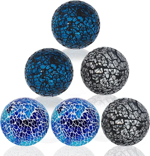 Vista 12 de Juego de 6 bolas decorativas de 2.4 pulgadas/2.4 in, esferas de mosaico pequeñas, orbes de vidrio, bolas decorativas para centro de mesa, tazones