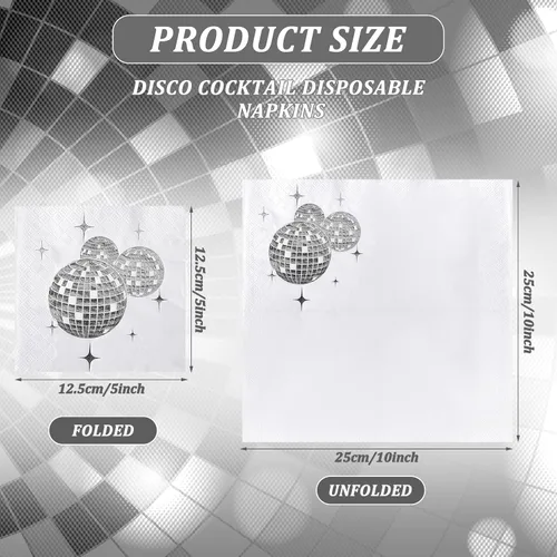 Vista 3 de Patelai Servilletas de bola de discoteca para decoración de fiesta, servilletas de cóctel desechables con lámina plateada, suministros de fiesta