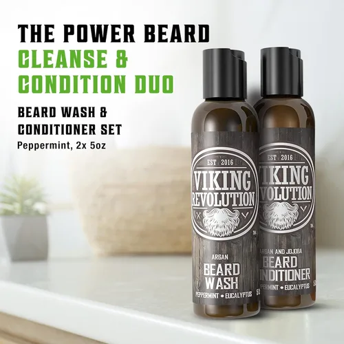 Vista 2 de Best Deal Juego de acondicionador para barba con aceite de argán y jojoba, suaviza y fortalece: menta natural y aroma a eucalipto, champú para barba