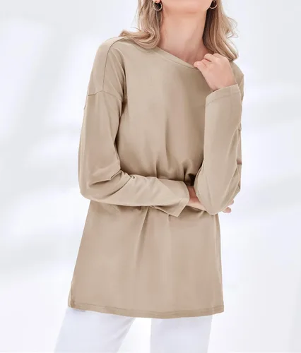 Vista 57 de Fisoew Camisetas de manga larga para mujer, holgadas, casuales, con cuello redondo, blusa suave