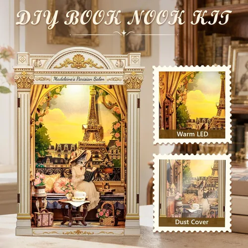 Vista 4 de CUTEBEE Kit de rincón de libros, rompecabezas de madera 3D en miniatura