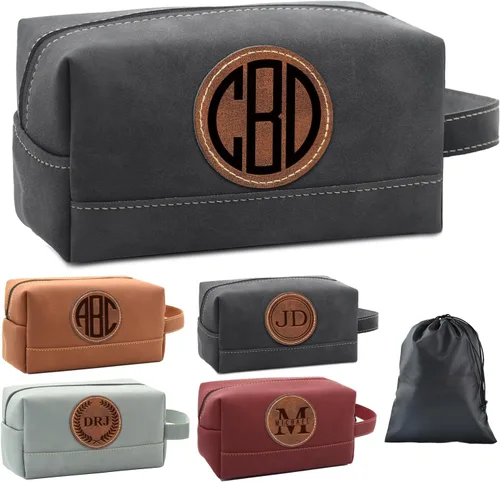 Vista 15 de Paquete de 2 bolsas de aseo personalizadas para hombres hechas a mano, kit de cuero personalizado para hombres, regalos personalizados para hombres