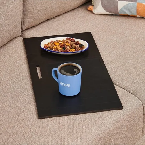 Vista 6 de Bandeja funcional de madera para sofá Mesa de brazo de sofá Bandeja de brazo de sofá ajustable Mesa auxiliar de sofá Bandeja