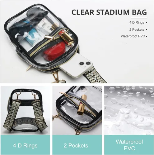 Vista 25 de Bolso cruzado aprobado por estadios para mujer, bolsa transparente para estadios para eventos deportivos, conciertos