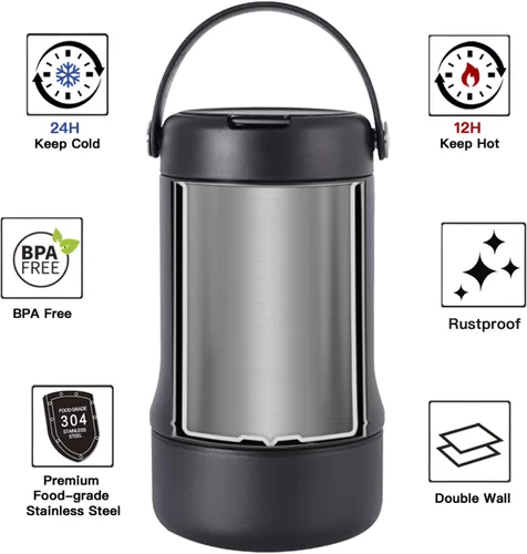 Vista 2 de Ideus Termo de sopa con cuchara plegable y cuenco de 20 onzas, lonchera Bento todo en uno aislada de acero inoxidable a prueba de fugas, contenedor