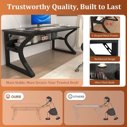 Vista 4 de 55.1 x 23.6 In Computer Desk Study Table PC Desk w/Storage for Home Office Black