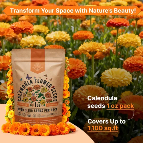 Vista 4 de Paquete de semillas de caléndula 1 oz - Más de 3,250 semillas de caléndula criollas sin OMG para plantar en jardinería interior y exterior, semillas