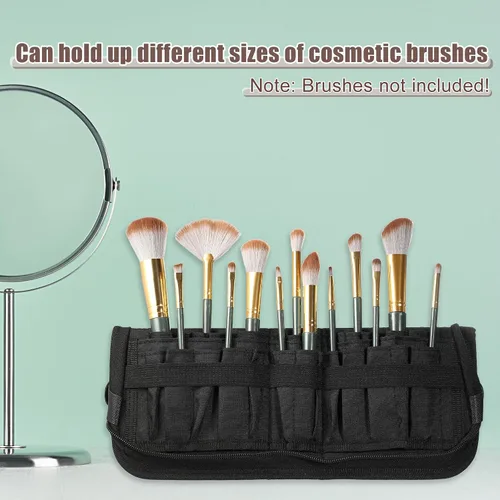 Vista 3 de VOCOSTE Soporte plegable para brochas de maquillaje, 23 bolsillos, organizador de brochas de maquillaje, bolsa de viaje para brochas de maquillaje
