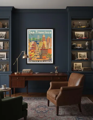 Vista 4 de Pacifica Island Art San Francisco California - Teleférico en Chinatown - United Air Lines - Póster vintage de viaje de aerolínea por Joseph Fehér