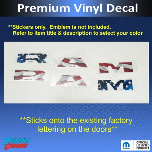 Vista 4 de Reflective Concepts 2019-2026 Adhesivos de calcomanías para emblemas de puerta RAM - (Color: Bandera Americana)