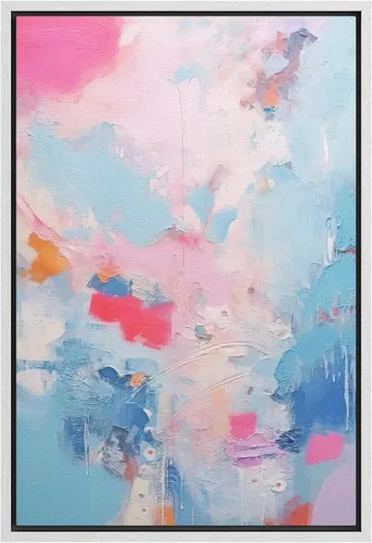 Vista 47 de SIGNFORD Lienzo enmarcado para pared, acuarela pastel, rosa, puesta de sol, nube, naturaleza, ilustraciones de área silvestre, arte moderno