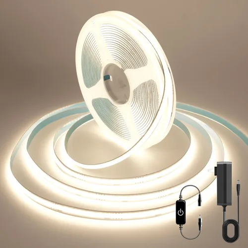 Vista 25 de Tira LED COB, tira de luz LED COB blanca cálida de 16.4 pies, tira de luz LED regulable de 2700 K, CRI92+, 0.315 in de ancho, cinta LED flexible