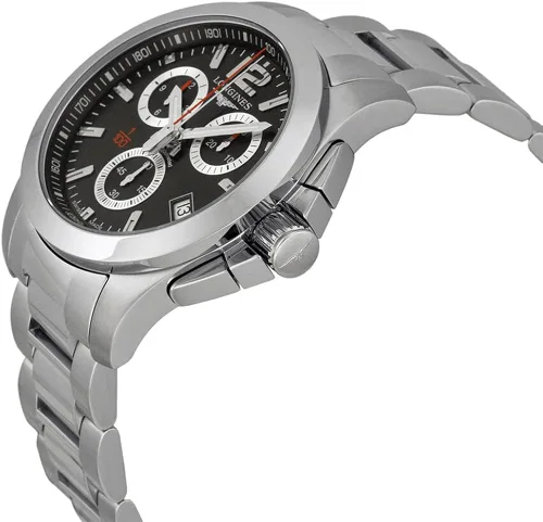 Vista 2 de Longines conquista cronógrafo negro esfera de acero inoxidable reloj para hombre L37004566
