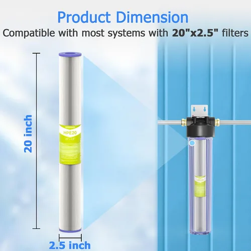 Vista 4 de Cartucho de filtro de agua de 20 micrones para toda la casa, filtros de sedimentos plisados para agua de pozo, reemplazo universal para cualquier