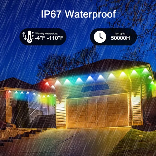 Vista 4 de Luces Permanentes para Exteriores, Luces de Cadena para Exteriores de 200 pies RGB Inteligentes con 72 Modos de Escena, Luces de Vacaciones