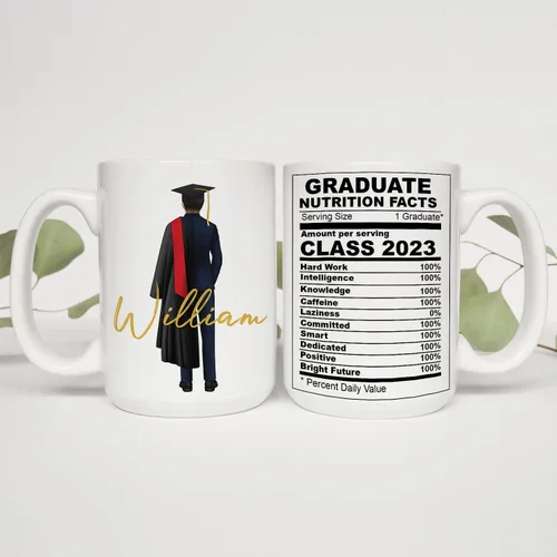 Vista 2 de Taza de graduación personalizada, información nutricional para graduados, clase de 2024, regalo de graduación para hombres y hombres, escuela