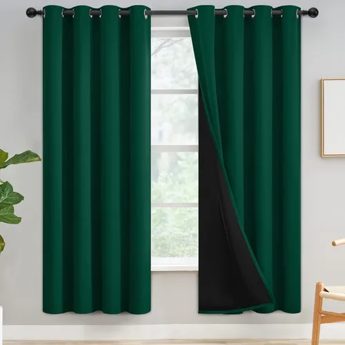 Vista 184 de Yakamok Cortinas negras, cortinas de ventana con aislamiento térmico y eficiencia energética para dormitorio, cortinas opacas completas y cortinas