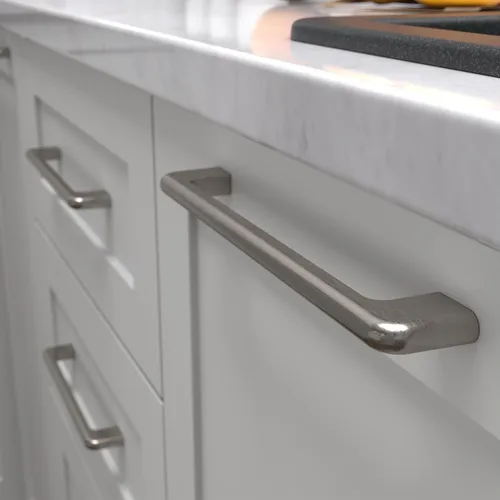 Vista 5 de Paquete de 1 unidad de níquel cepillado con agujero central de 5 pulgadas Manijas de metal sólido para gabinetes de baño y decoración del hogar