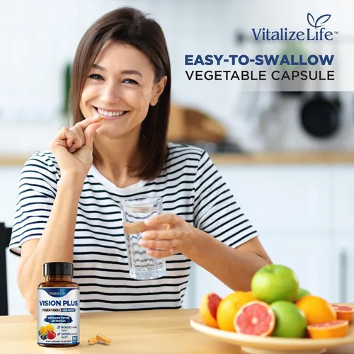 Vista 6 de Vision Plus Suplementos completos para los ojos para adultos – Vitaminas oculares para personas mayores con luteína, arándano y zeaxantina