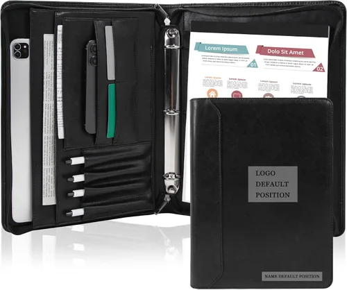 Vista 14 de AZXCG Padfolio - Carpeta de 3 anillos para mujer, carpeta de negocios de cuero vegano con cremallera, organizador de cuadernos de documentos