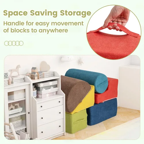 Vista 7 de INFANS Juguetes de escalada para niños pequeños, juego de 6 piezas de bloques de espuma suave para trepar y gatear con estructura de actividad