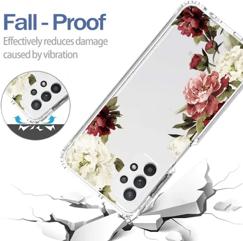 Vista 7 de Funda para teléfono Galaxy A32 5G, Galaxy M32 5G SM-A326 con protector de pantalla de vidrio templado, bonito patrón floral transparente, funda