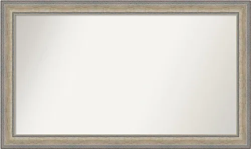 Vista 322 de Amanti Art Espejo de baño plateado para sobre el fregadero, 28 x 37 pulgadas, elegante espejo rectangular de peltre cepillado, marco de madera