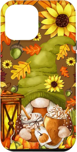 Vista 25 de iPhone 13 Pro Max Lindo gnomo de especias de calabaza con árbol de otoño hojas de otoño