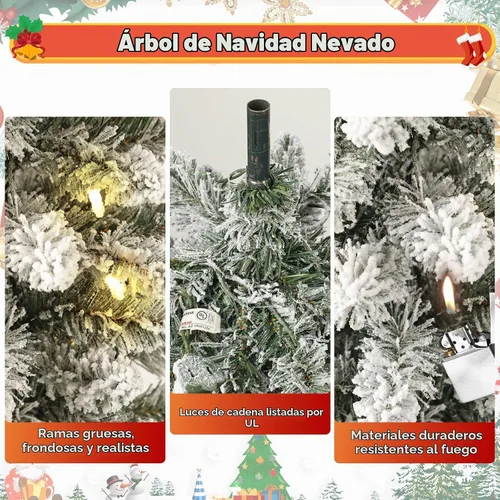 Vista 6 de Árbol de Navidad con nieve artificial, preiluminado con luces cálidas, abeto noble blanco esmerilado, árbol de Navidad artificial delgado